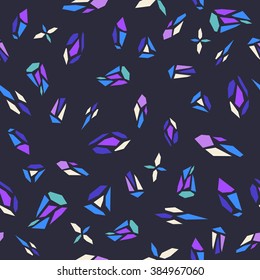 Crystals. vector seamless pattern with color crystals on dark background