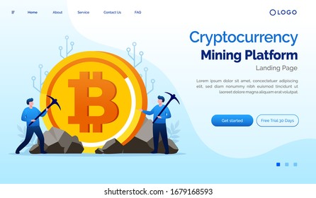 Crytocurrency mining investment landing page website illustration flat vector template eps