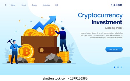 Crytocurrency mining investment landing page website illustration flat vector template eps