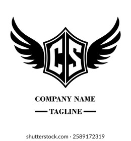 CS A bold winged shield emblem with customizable initials A-Z. Sleek black-and-white vector, perfect for branding, sports teams, motorcycle clubs, gaming,apparel and High-quality
