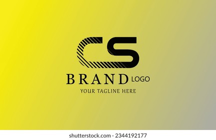 CS brand, creative, lining design company, BLACK logo design WITH GRAY YELLOW BACKGROUND 