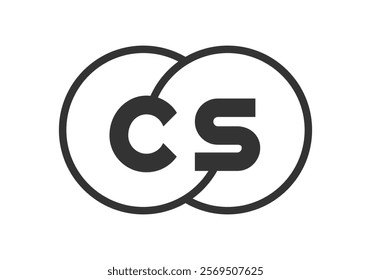 CS business company emblem with outline rounds and letters c s. Logo template of two merged circles for brand identity, logotype. Vector Infinity symbol  and technology sign.