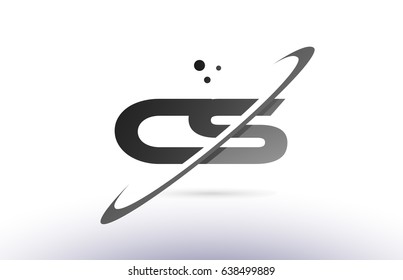 cs c s alphabet letter logo black white grey swoosh creative text dots company vector icon design template