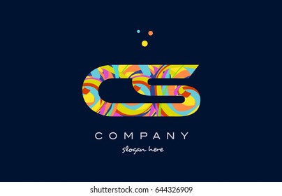 cs c s alphabet letter logo colors colorful rainbow acrylic font creative text dots company vector icon design template