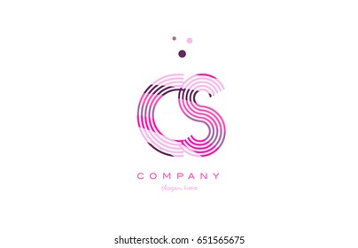 cs c s alphabet letter logo pink purple line font creative text dots company vector icon design template