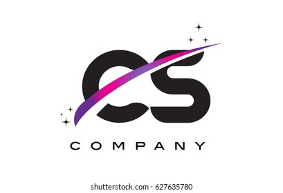 CS C S Black Letter Logo Design with Purple Magenta Swoosh and Stars.