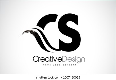 CS C S Creative Modern Black Letters Logo Design with Brush Swoosh