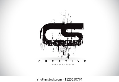 CS C S Grunge Brush Letter Logo Design in Black Colors. Creative Brush Letters Vector Illustration.