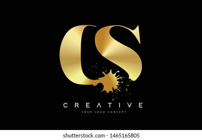 CS C S Letter Logo with Gold Melted Metal Splash Vector Design Illustration.