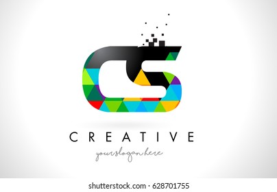 CS C S Letter Logo with Colorful Vivid Triangles Texture Design Vector Illustration.