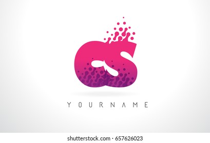 CS C S Letter Logo with Pink Letters and Purple Color Particles Dots Design.