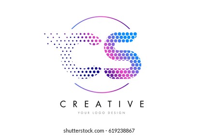 CS C S Pink Magenta Dotted Bubble Letter Logo Design. Dots Lettering Vector Illustration