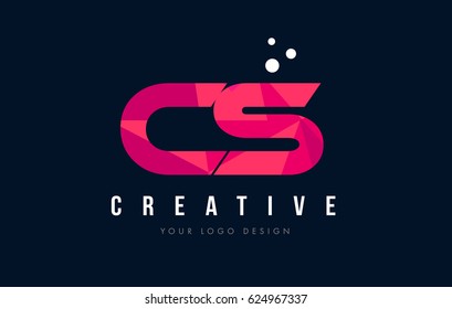 CS C S Purple Letter Logo Design with Low Poly Pink Triangles Concept