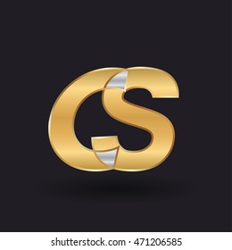 CS company letter logo golden silver black background