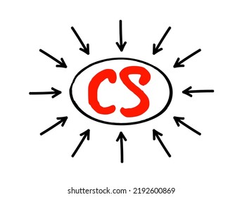 CS - Computer Science is the study of computation, automation, and information, acronym text concept with arrows