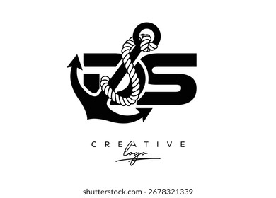 CS Creative Monogram Latter Logo with Anchor and Rope Design