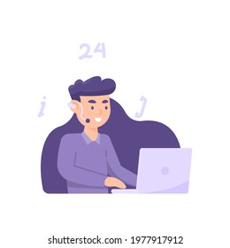 CS or customer service illustrations. community service. an employee or worker is working using a laptop. flat style. vector illustration design