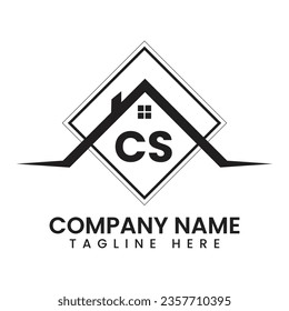 CS home or house Logo, CS Vector Art, CS real estate logo design template, CS letter logo