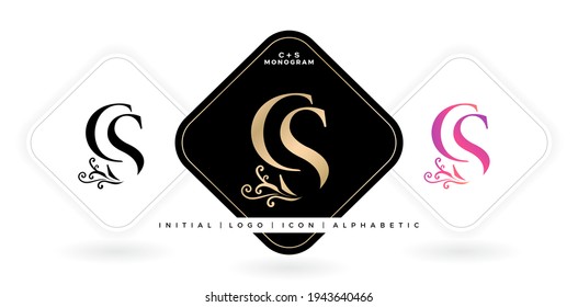 CS initial letter and graphic name, CS Monogram, for Wedding couple logo monogram, logo company and icon business, three colors variation designs with isolated white backgrounds