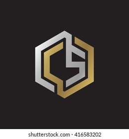 CS initial letters loop linked hexagon elegant logo golden silver black background