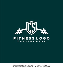CS initial monogram for fitnes or gym logo with creative shield and barbell design