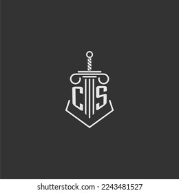 CS initial monogram law firm with sword and pillar logo design