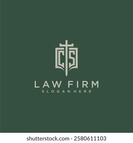 CS initial monogram for law firm with sword and shield logo image