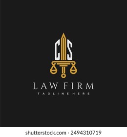 CS initial monogram for lawfirm logo with sword and scale