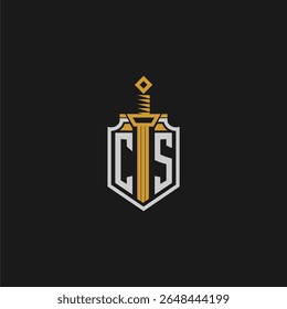 Monograma inicial de CS para imagem em estilo escudo e espada