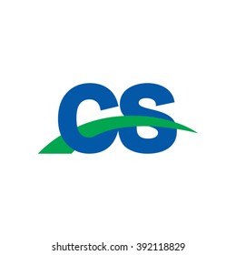 CS initial overlapping swoosh letter logo blue green