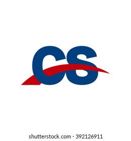 CS initial overlapping swoosh letter logo blue red