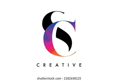 CS Letter Design with Creative Cut and Colorful Rainbow Texture. SC Letter Icon Vector Logo with Serif Font and Minimalist Style.