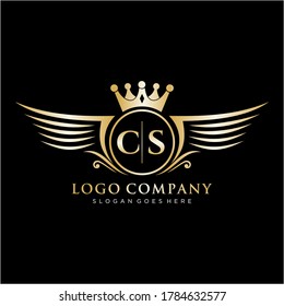 CS Letter Initial with Royal Wing Logo Template.