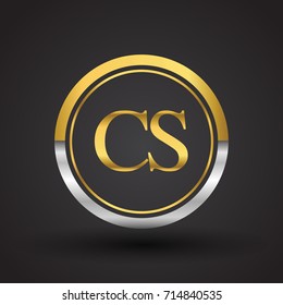 CS Letter logo in a circle, gold and silver colored. Vector design template elements for your business or company identity.