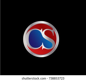 CS Letter logo Design in a circle. Blue Red and silver colored





