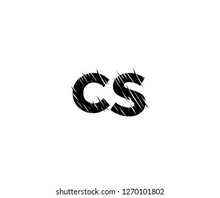 CS Letter Scratch Hand Drawn Chalk Effect Monogram Logotype