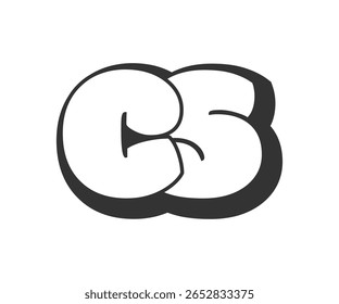 logotipo CS, bolha de letras cômicas, arredondado em estilo graffiti silhueta preto e branco. Texto de letra C e S da pré-escola para a festa do festival, iniciais pessoais, impressão funky das crianças e web