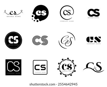 CS logo company template. Letter c and s logotype. Set different classic serif lettering and modern bold text with design elements. Initial font typography. Collection trendy business identity.