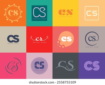 CS logo company template. Letter c and s logotype. Set different classic serif lettering and modern bold text with design elements. Initial font typography. Collection trendy business identity.