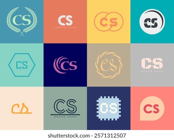 CS logo company template. Letter c and s logotype. Set different classic serif lettering and modern bold text with design elements. Initial font typography. Collection trendy business identity.