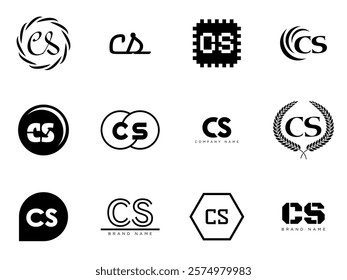 CS logo company template. Letter c and s logotype. Set different classic serif lettering and modern bold text with design elements. Initial font typography. Collection trendy business identity.