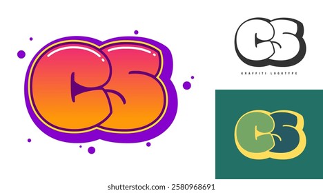 CS logo design for festival or party. Initial letter c and s in graffiti style. Creative modern lettering company name of font typography. Kids trendy logotype or identity. Vector illustration.