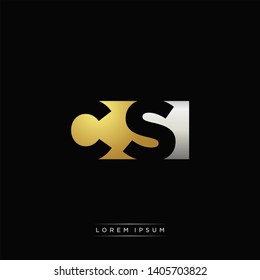CS Logo Letter with Modern Negative space and Gold combination silver color