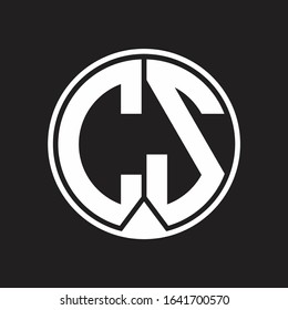 CS Logo monogram circle with piece ribbon style on black background