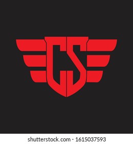 CS Logo monogram with emblem and wings element design template on red colors