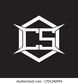CS Logo-Monogramm mit Hexagon und vier Design-Vorlagen für Bandformen