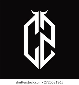 CS Logo monogram with horn shape isolated black and white design template on black background