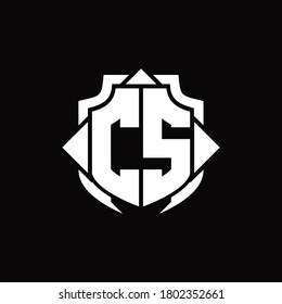 CS logo monogram with shield line and 3 arrows shape design template on black background