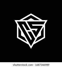 CS logo monogram with triangle and hexagon shape combination isolated on back and white colors