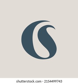 CS monogram logo. Letter c, letter s icon. Alphabet initials isolated on light background. Uppercase lettering sign. Decorative design, calligraphic style characters. Elegant typography.